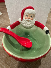 Fitz and Floyd Letters to Santa Santa Dip Bowl & Spoon Set Boxed Ceramic picture