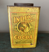 ATQ. 1910-20 INDEX BRAND BREAKFAST COCOA TIN 5 LBS. MONTGOMERY WARD CO. CANCO CO picture
