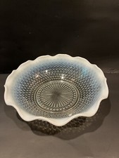 Vintage 1940's Anchor Hocking Glass Opalescent Ruffled Edge Hobnail Serving Bowl picture
