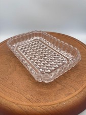Vintage 1940/60s, Scalloped Glass Dresser Tray, Raised Star Diamond Pattern, picture