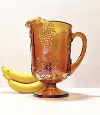 Vintage Amber Carnival Glass Pitcher Harvest Grapes & Leaves by Colony 64oz picture