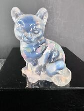 Fenton French Opalescent Glass Cat Figurine Statue Hand Painted Purple Flowers picture