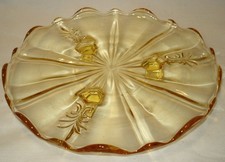 Vntg Fostoria Baroque Yellow Topaz Footed 3 Toed Flat BonBon TidBit Tray Plate picture