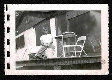 HANDSOME YOUNG MAN WHITE T-SHIRT SITTING ON DECK ALONE OLD/VINTAGE PHOTO- A69 picture