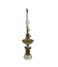 Vintage Antique Brass Cherub Crystal Hollywood Regency Table Lamp Light Patina picture