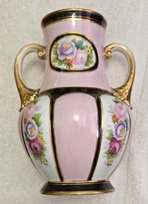 Antique Noritake Morimura Hand Painted Pink & Floral Panels Vase picture