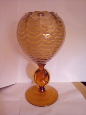 Vtg 1950s Lavorazione Empoli Amberian Striped Art Vase/Sifter With Cameo.#7MR picture