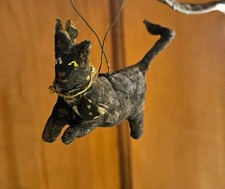 Primitive Spun Cotton  Hand Crafted  Halloween Black Cat Folk Art Ornament picture