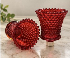 Vintage HOMCO Ruby Red Hobnail Glass Peg Votive Candle Holders Wall Sconce Pair picture