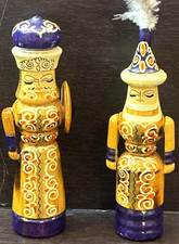 Vtg Mongols Wood Doll Warrior Woman / Man Handmade Mongolian Figure Set of 2 picture