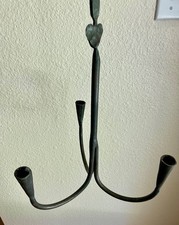 Vintage hand wrought hanging iron candle holder centerpiece, heart, primitive picture