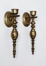 Vtg Solid Brass Twisted Candle Sconces Pair Single Taper Beautiful Mid Century picture