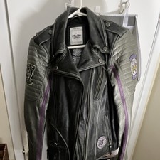 Harley-Davidson Riding Gear Cruiser Girls Leather Jacket Black/Purple Patches M picture