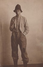 RPPC Man in Costume Dressed for Play Holding Pipe Antique Real Photo Postcard picture