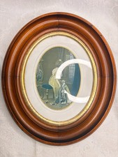 Antique c.1880s VICTORIAN Deep Carved Walnut Wood OVAL Picture Frame picture