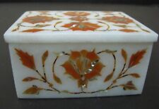 4 x 3 Inches Marble Cosmetic Box Inlaid with Carnelian Stone from Vintage Crafts picture