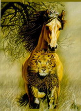 VTG Lionheart Leanin' Tree BLANK Greeting Card +Env Horse Lion Kim McElroy picture