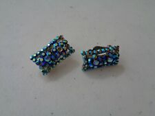 Vintage Blue Sparkly Rhinestones Clip Earrings (Missing Stones) D9 picture