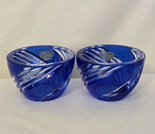 2 Vintage J.G.Durand France Cut Crystal Cobalt Blue Glass Votive Candle Holders  picture