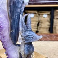 3.06LB   Rare Purple Crystal Cave Crystal Nine Tailed Fox Hand Carving picture