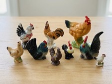Vintage Ceramic Rooster and Hen Figurine Collection – Set of 9 Farmhouse Chic picture