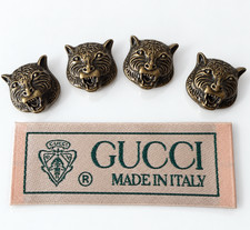 GUCCI 4 Tiger Head Buttons Antique Gold 20mm Woven Fabric Clothing Label Tag GG picture