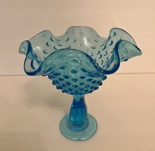 vintage fenton hobnail compote pedestal candy dish colonial blue 6” picture