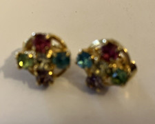 vintage estate MULTI COLOR RHINESTONE  CLIP ON EARRINGS picture