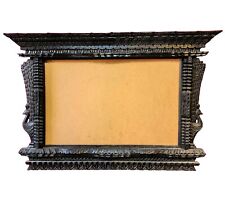 Old Distressed Wood Hand Carved Window Wall Hanging Mirror Frame Tibetan Nepal picture
