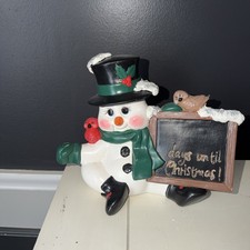 Vtg Hand Painted Ceramic Snowman Chalkboard Countdown Advent Hobbyist  picture