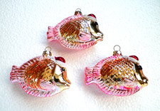 SET of 3 Mercury Glass NAUTICAL Coastal FISH with Festive SANTA HATS Ornaments picture
