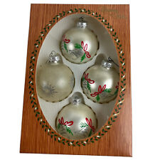 4 Vintage Christmas Tree Ornaments Starburst Glass Stenciled Glitter Krebs Rauch picture