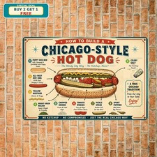 Chicago Style Hot Dog Metal Sign Retro Diner Cafe Kitchen Restaurant Decor picture