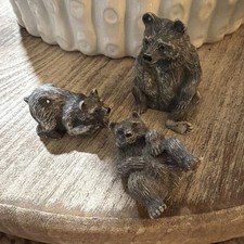 VTG 3 Bears Figurine Sculpture Ceramic Gray Playful Critter 1.75” Decor Farm picture
