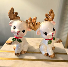 Lefton Ceramic Reindeer Salt & Pepper Shakers Set MPN 1667 1668 Vintage 1950s picture