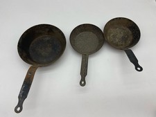 Antique Lot Of 3 Solid Steel Cowboy  Camping Frying Pans Skillets picture