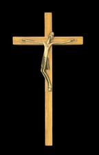 Vintage Mid Century Modern Crucifix Jesus Christ Corpus Catholic Wood Brass 10