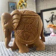 Vintage Hand Carved Wooden Elephant Sculpture picture