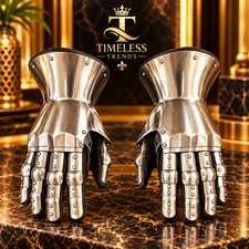 Medieval Knight Articulated Steel Gauntlets Pair Wearable Gothic Armor Gloves picture