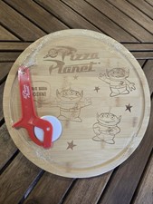 Toy Story Pizza Planet 12” bamboo cutting Board And Cutter picture