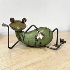 Recycled Vtg Scrap Metal Green Laying Sassy Frog Statue Home Farm Garden Decor picture