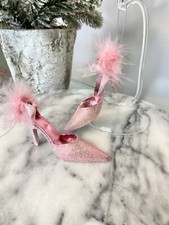 2 Pc Pink Glitter High-Heel Shoe Girly Diva Christmas Ornament Furry Feathers picture