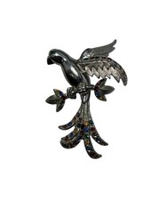 Vintage Judy Lee Silver Tone Colorful Rhinestone Bird Of Paradise Brooch Pin picture