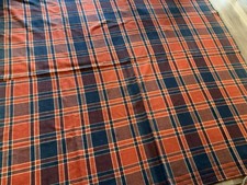 Antique Hand Woven Wool Blanket, Plaid, Late 1800’s, Center Seam, Blue, Salmon picture
