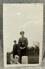 1941 Photo Two US Army Soldiers in Uniform by Concrete Bridge Railing picture