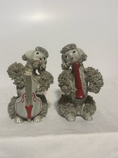 2 MCM Gray Spaghetti Musical Poodles One Playing Cello The Other An Oboe picture