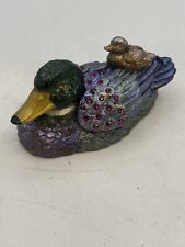 Bejeweled Mallard Duck Hinged Trinket Box Brass Enamel And Acrylic Hand Painted picture