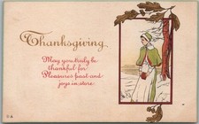 c1910s THANKSGIVING Postcard Pilgrim Woman 