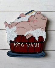 VTG Hand Painted Pig Bathtub “Hog Wash” Wall Plaque | Country Cottage Bathroom picture