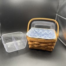 longaberger Small Square Basket With Blue Liner Plus 2 Plastic Liners.  picture